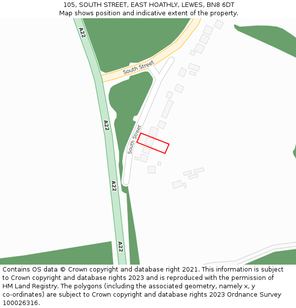 105, SOUTH STREET, EAST HOATHLY, LEWES, BN8 6DT: Location map and indicative extent of plot