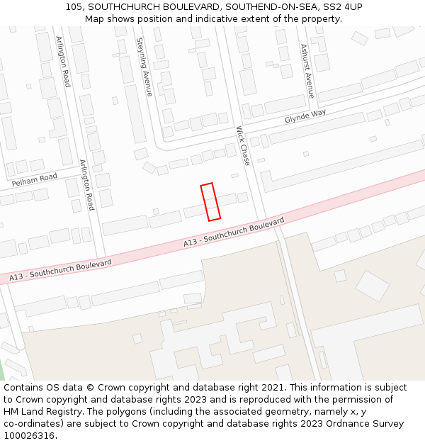 105, SOUTHCHURCH BOULEVARD, SOUTHEND-ON-SEA, SS2 4UP: Location map and indicative extent of plot