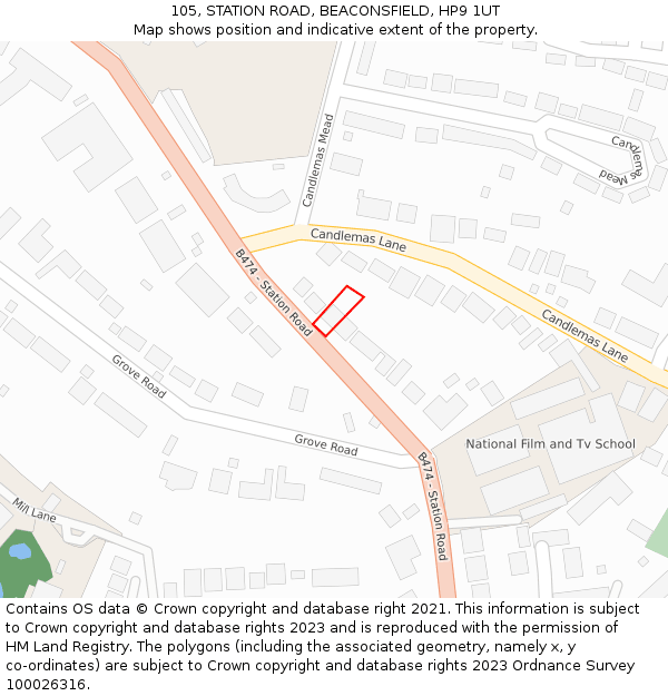 105, STATION ROAD, BEACONSFIELD, HP9 1UT: Location map and indicative extent of plot