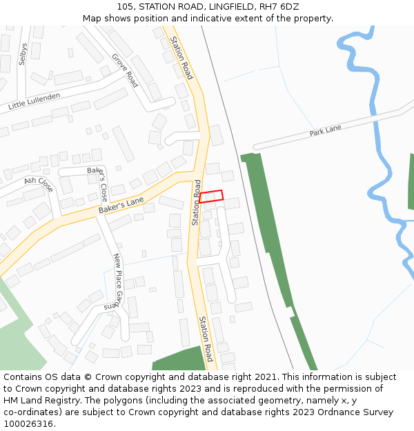 105, STATION ROAD, LINGFIELD, RH7 6DZ: Location map and indicative extent of plot