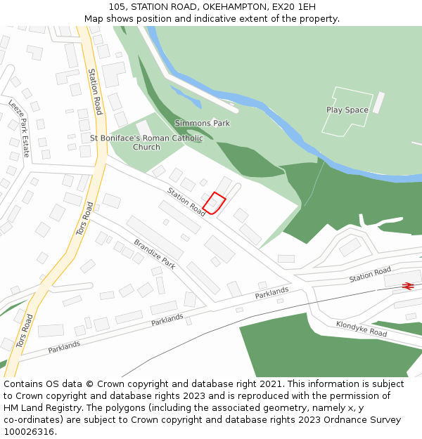 105, STATION ROAD, OKEHAMPTON, EX20 1EH: Location map and indicative extent of plot