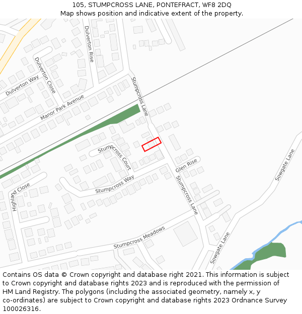105, STUMPCROSS LANE, PONTEFRACT, WF8 2DQ: Location map and indicative extent of plot