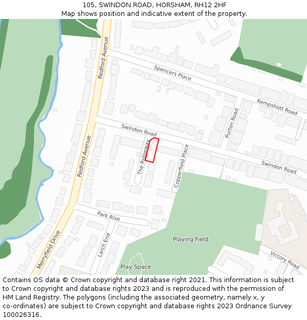 105, SWINDON ROAD, HORSHAM, RH12 2HF: Location map and indicative extent of plot