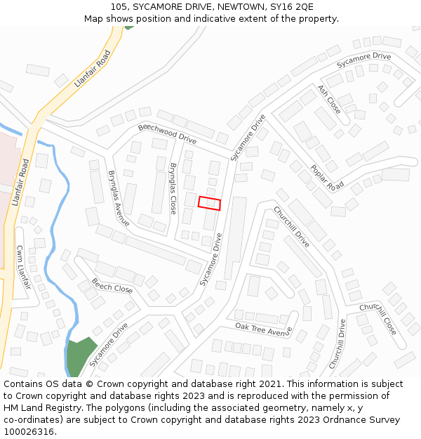 105, SYCAMORE DRIVE, NEWTOWN, SY16 2QE: Location map and indicative extent of plot