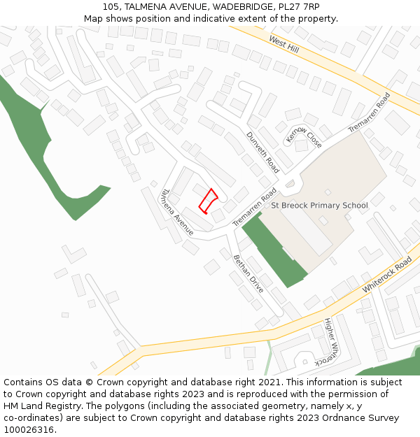105, TALMENA AVENUE, WADEBRIDGE, PL27 7RP: Location map and indicative extent of plot