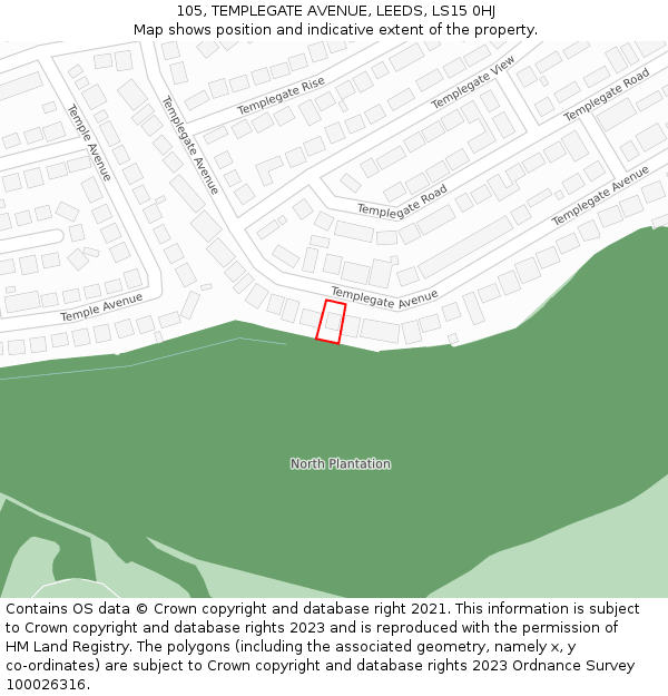 105, TEMPLEGATE AVENUE, LEEDS, LS15 0HJ: Location map and indicative extent of plot