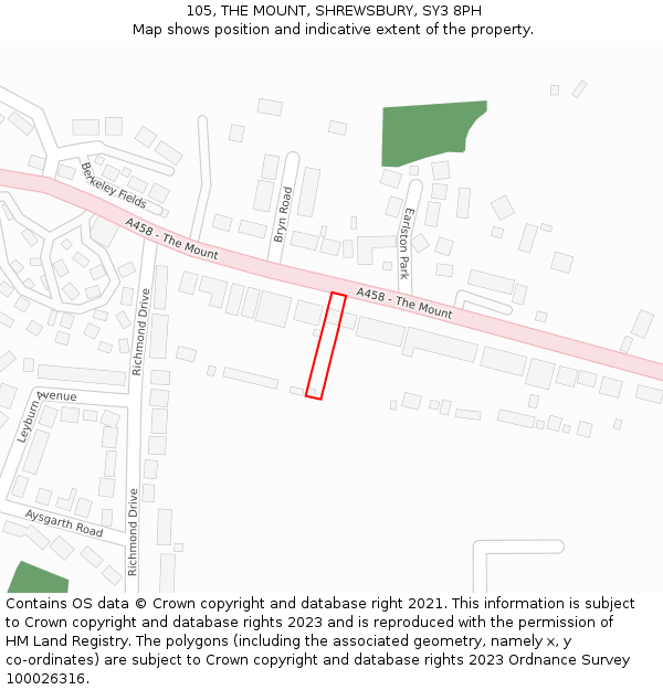 105, THE MOUNT, SHREWSBURY, SY3 8PH: Location map and indicative extent of plot