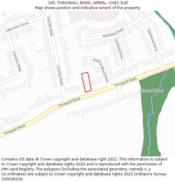 105, THINGWALL ROAD, WIRRAL, CH61 3UD: Location map and indicative extent of plot