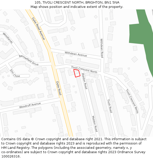 105, TIVOLI CRESCENT NORTH, BRIGHTON, BN1 5NA: Location map and indicative extent of plot