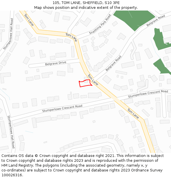 105, TOM LANE, SHEFFIELD, S10 3PE: Location map and indicative extent of plot