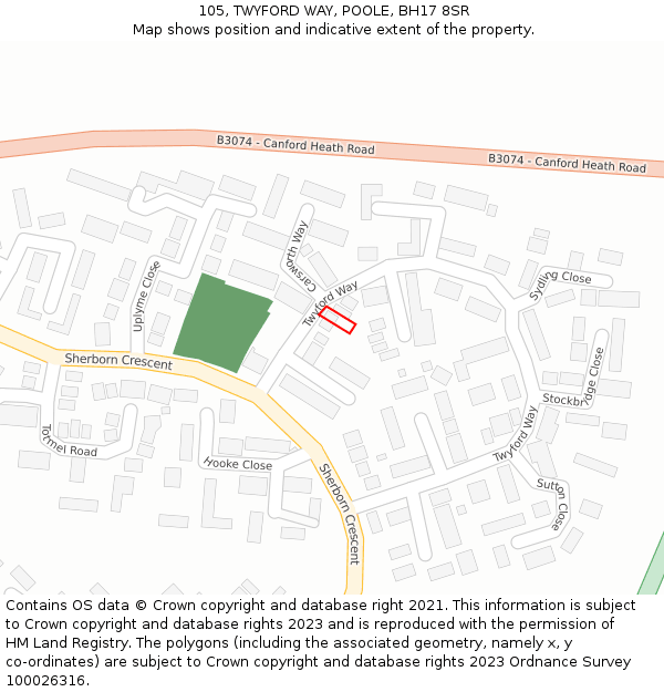 105, TWYFORD WAY, POOLE, BH17 8SR: Location map and indicative extent of plot