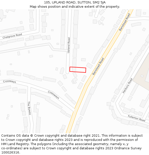 105, UPLAND ROAD, SUTTON, SM2 5JA: Location map and indicative extent of plot