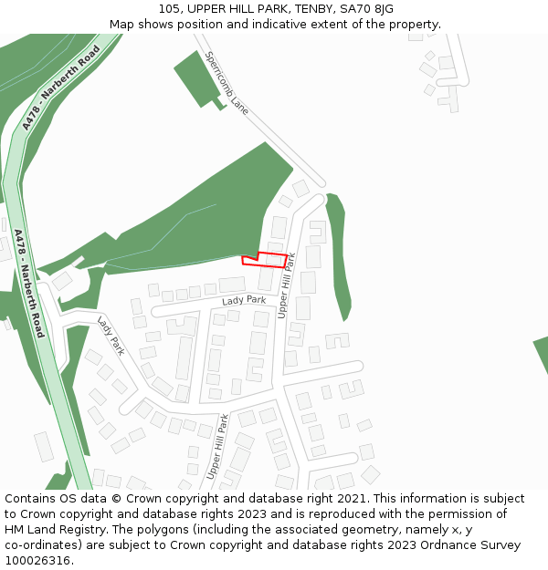105, UPPER HILL PARK, TENBY, SA70 8JG: Location map and indicative extent of plot