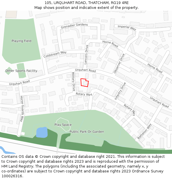 105, URQUHART ROAD, THATCHAM, RG19 4RE: Location map and indicative extent of plot