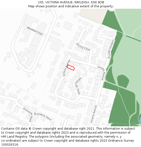 105, VICTORIA AVENUE, RAYLEIGH, SS6 9DB: Location map and indicative extent of plot