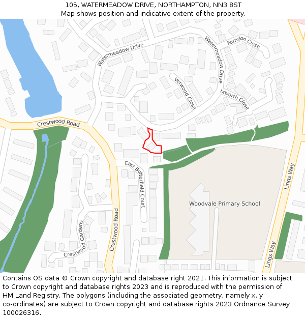 105, WATERMEADOW DRIVE, NORTHAMPTON, NN3 8ST: Location map and indicative extent of plot