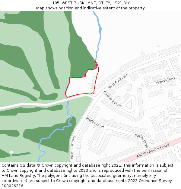 105, WEST BUSK LANE, OTLEY, LS21 3LY: Location map and indicative extent of plot