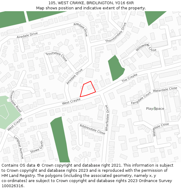 105, WEST CRAYKE, BRIDLINGTON, YO16 6XR: Location map and indicative extent of plot