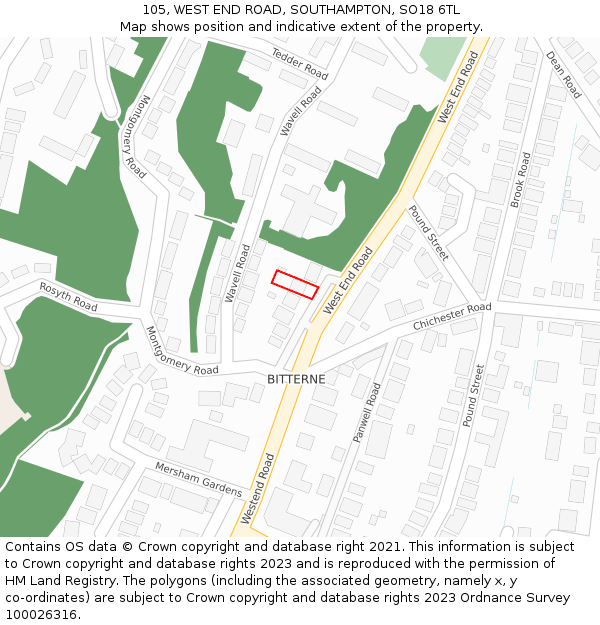 105, WEST END ROAD, SOUTHAMPTON, SO18 6TL: Location map and indicative extent of plot