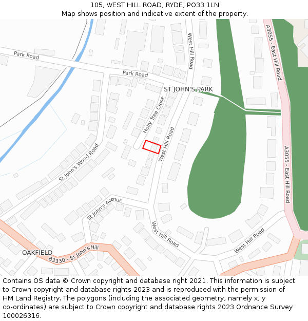 105, WEST HILL ROAD, RYDE, PO33 1LN: Location map and indicative extent of plot