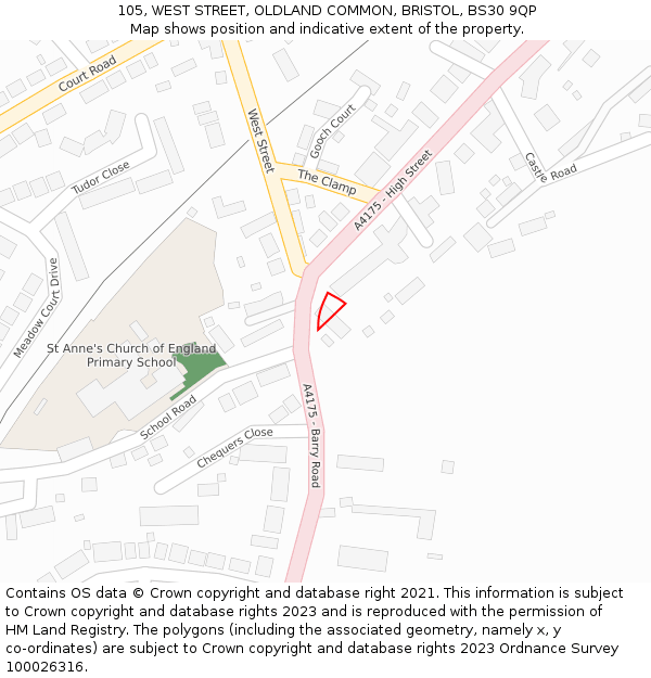 105, WEST STREET, OLDLAND COMMON, BRISTOL, BS30 9QP: Location map and indicative extent of plot