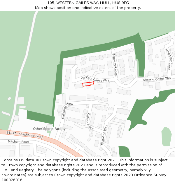 105, WESTERN GAILES WAY, HULL, HU8 9FG: Location map and indicative extent of plot