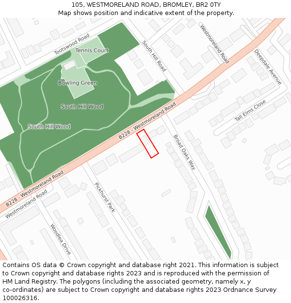 105, WESTMORELAND ROAD, BROMLEY, BR2 0TY: Location map and indicative extent of plot