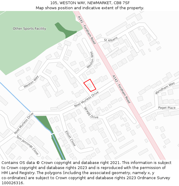 105, WESTON WAY, NEWMARKET, CB8 7SF: Location map and indicative extent of plot