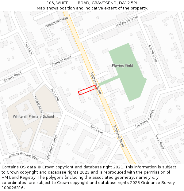 105, WHITEHILL ROAD, GRAVESEND, DA12 5PL: Location map and indicative extent of plot