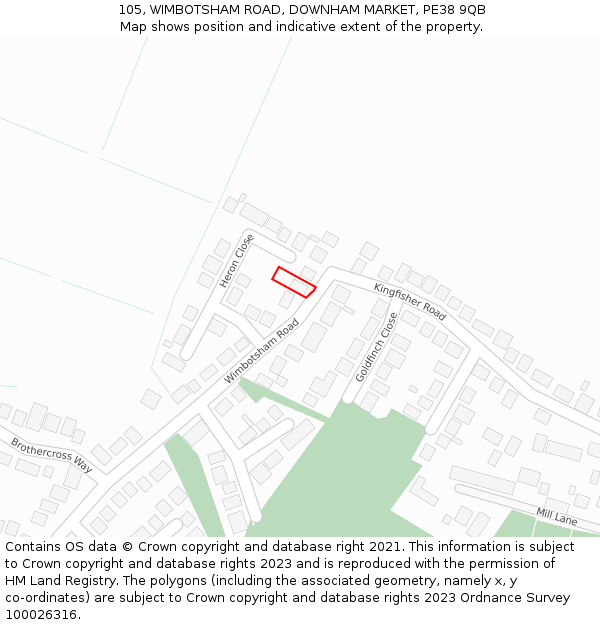 105, WIMBOTSHAM ROAD, DOWNHAM MARKET, PE38 9QB: Location map and indicative extent of plot