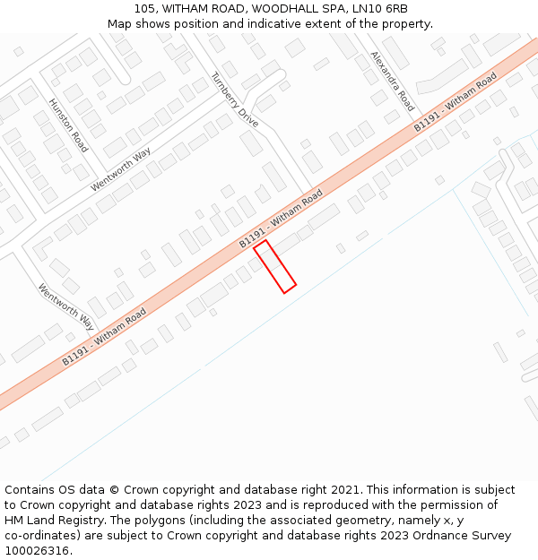 105, WITHAM ROAD, WOODHALL SPA, LN10 6RB: Location map and indicative extent of plot