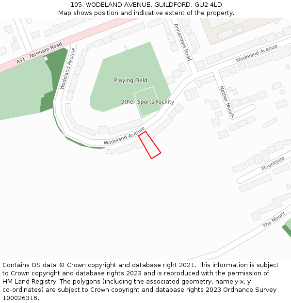 105, WODELAND AVENUE, GUILDFORD, GU2 4LD: Location map and indicative extent of plot