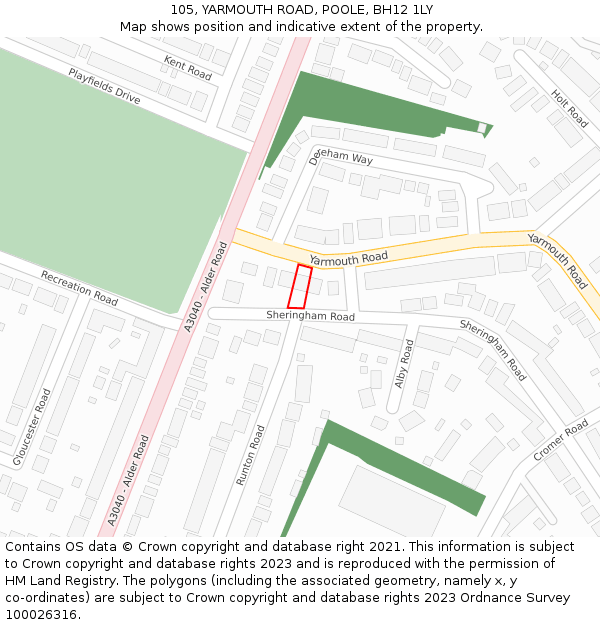 105, YARMOUTH ROAD, POOLE, BH12 1LY: Location map and indicative extent of plot