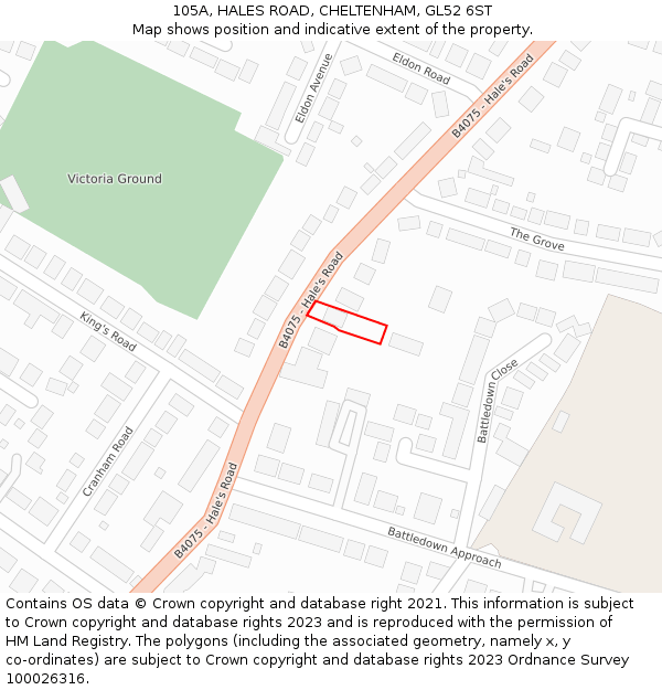 105A, HALES ROAD, CHELTENHAM, GL52 6ST: Location map and indicative extent of plot