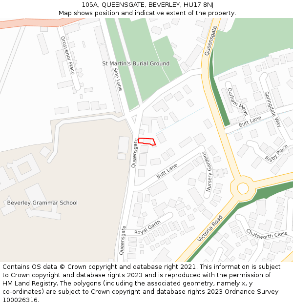 105A, QUEENSGATE, BEVERLEY, HU17 8NJ: Location map and indicative extent of plot