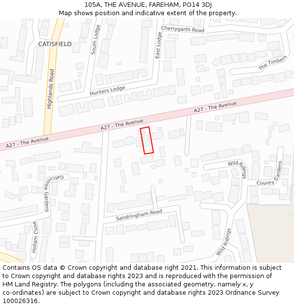 105A, THE AVENUE, FAREHAM, PO14 3DJ: Location map and indicative extent of plot