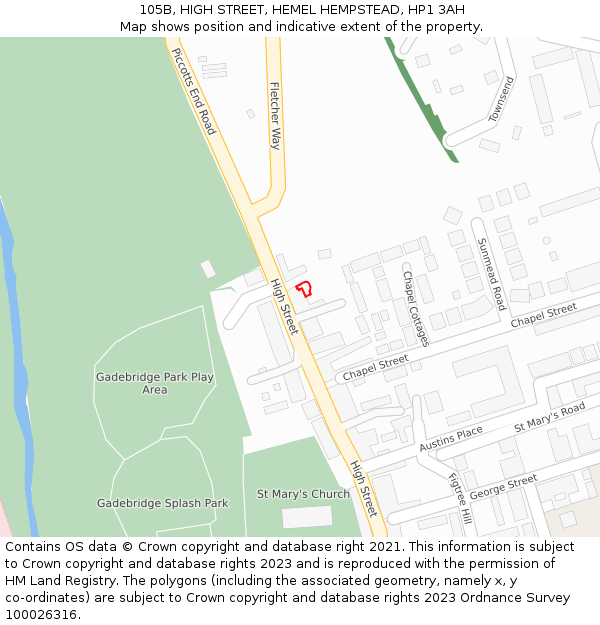 105B, HIGH STREET, HEMEL HEMPSTEAD, HP1 3AH: Location map and indicative extent of plot