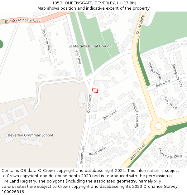 105B, QUEENSGATE, BEVERLEY, HU17 8NJ: Location map and indicative extent of plot