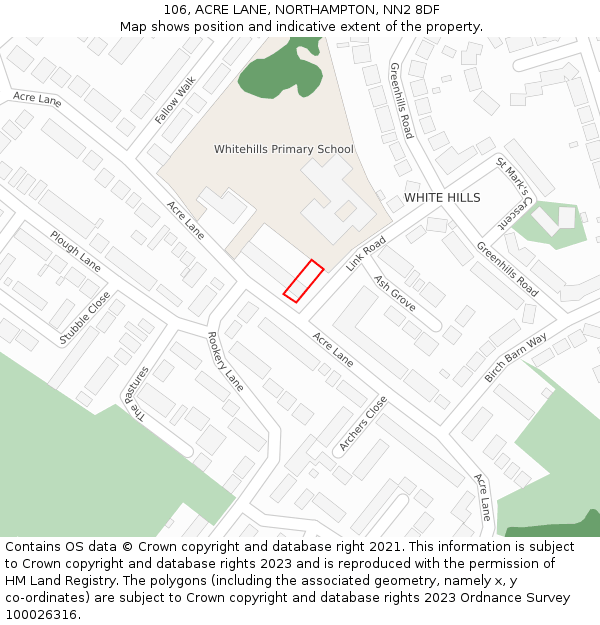 106, ACRE LANE, NORTHAMPTON, NN2 8DF: Location map and indicative extent of plot