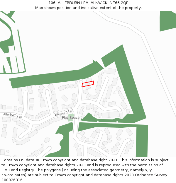 106, ALLERBURN LEA, ALNWICK, NE66 2QP: Location map and indicative extent of plot