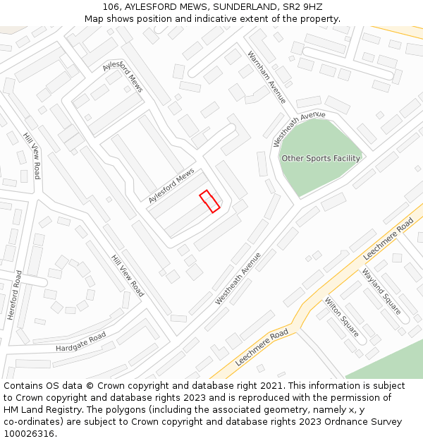 106, AYLESFORD MEWS, SUNDERLAND, SR2 9HZ: Location map and indicative extent of plot