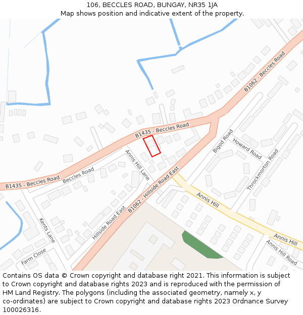 106, BECCLES ROAD, BUNGAY, NR35 1JA: Location map and indicative extent of plot