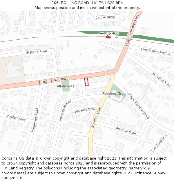 106, BOLLING ROAD, ILKLEY, LS29 8PN: Location map and indicative extent of plot