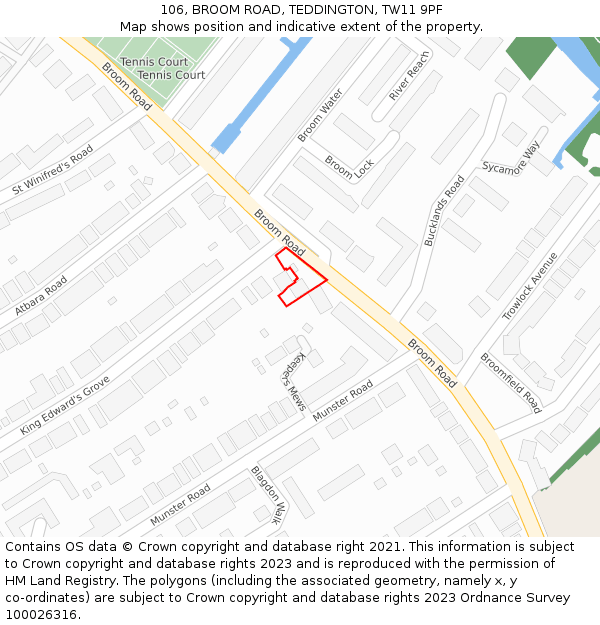 106, BROOM ROAD, TEDDINGTON, TW11 9PF: Location map and indicative extent of plot