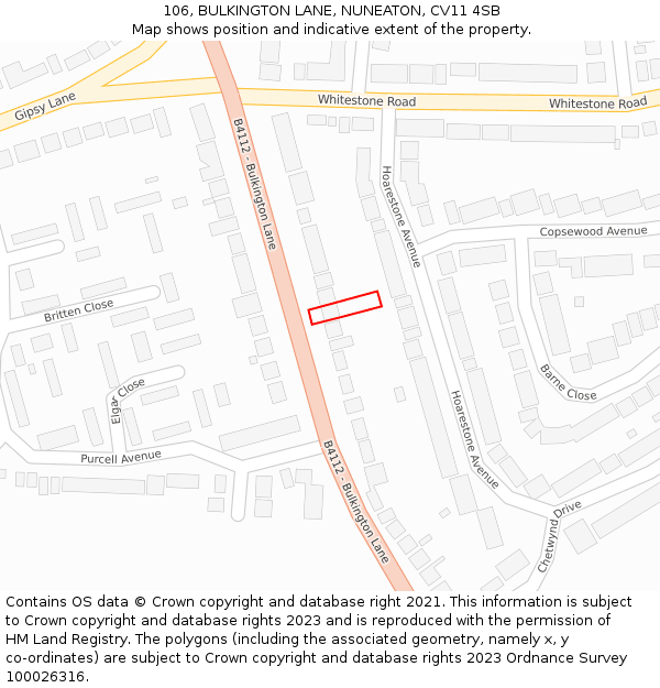 106, BULKINGTON LANE, NUNEATON, CV11 4SB: Location map and indicative extent of plot