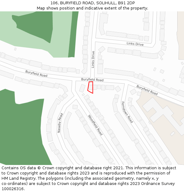 106, BURYFIELD ROAD, SOLIHULL, B91 2DP: Location map and indicative extent of plot