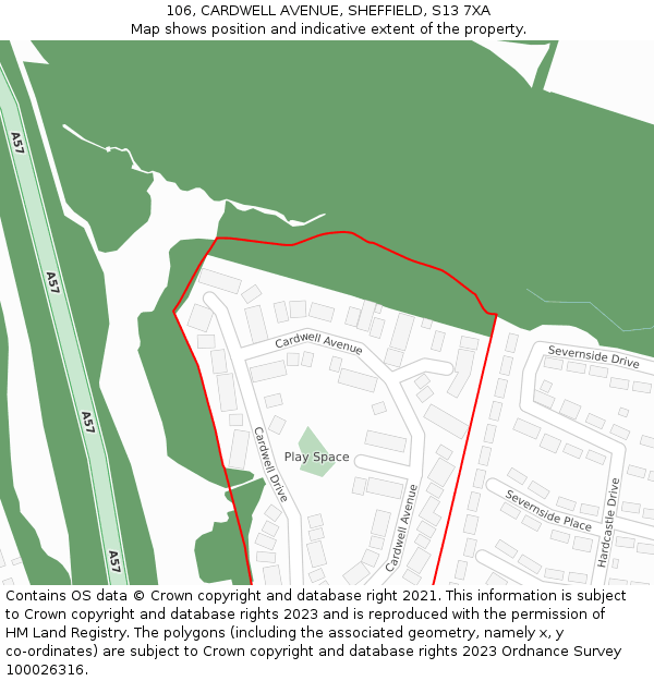 106, CARDWELL AVENUE, SHEFFIELD, S13 7XA: Location map and indicative extent of plot