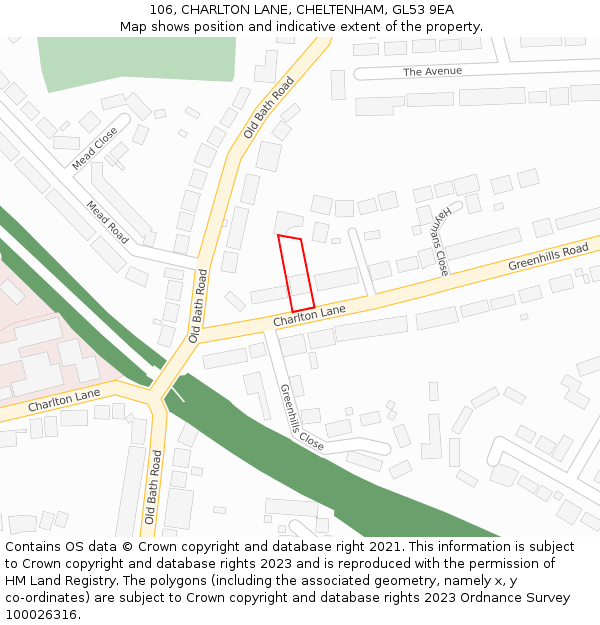 106, CHARLTON LANE, CHELTENHAM, GL53 9EA: Location map and indicative extent of plot