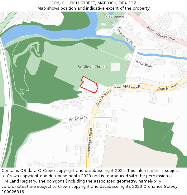 106, CHURCH STREET, MATLOCK, DE4 3BZ: Location map and indicative extent of plot