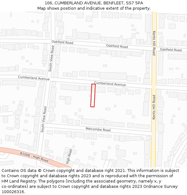 106, CUMBERLAND AVENUE, BENFLEET, SS7 5PA: Location map and indicative extent of plot